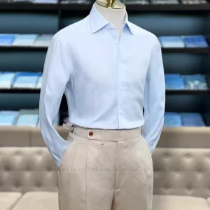 Áo Sơ Mi Linen Xanh Nhạt Cổ Spread